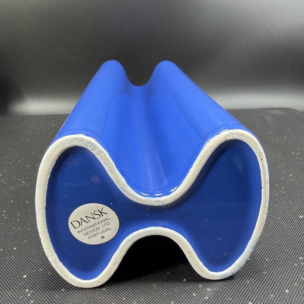 Dansk International Design Portugal Blue Ceramic Wavy Sculptural Vase MCM 9inch - Picture 5 of 14